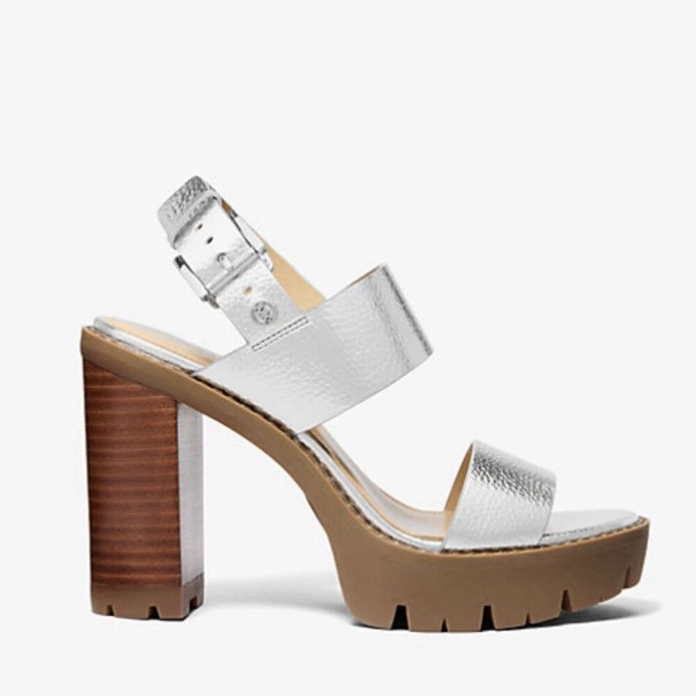 New Michael Kors - Holland Metallic Platform Sandal Size 9 Silver 49R5HLMS1M - Picture 8 of 12